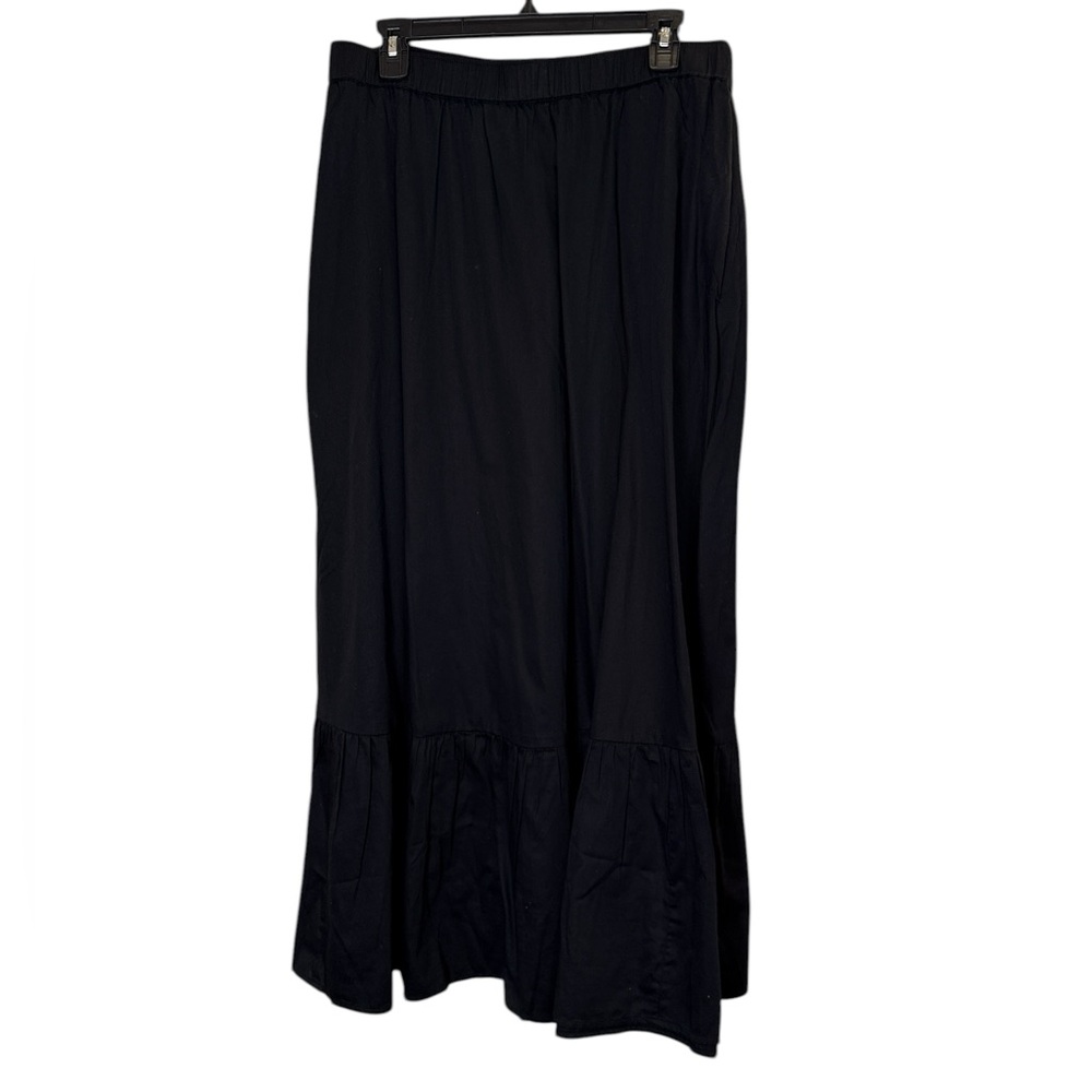 The Drop Women's Black Minimalist Cotton Maxi Skirt with Ruffle Hem Sz XL